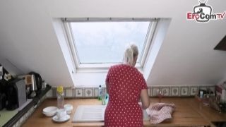 German blonde chubby teen fucks in kitchen